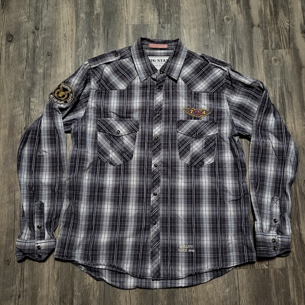 Big Star Matthew Pearl Snap Shirt Plaid Long Sleeve Button Up Top Size Large